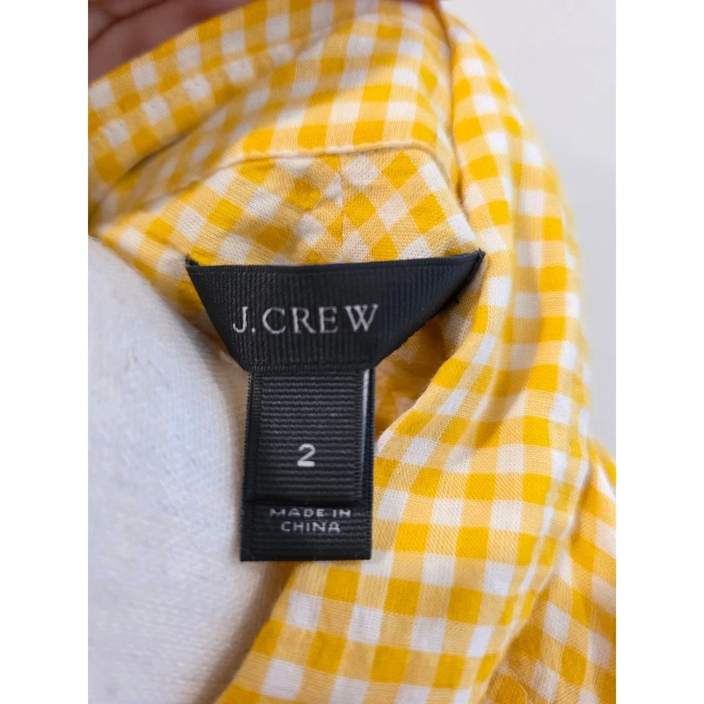 J. Crew Gathered Popover Women's Size 2 Yellow White‎ Micro-Gingham Shirt